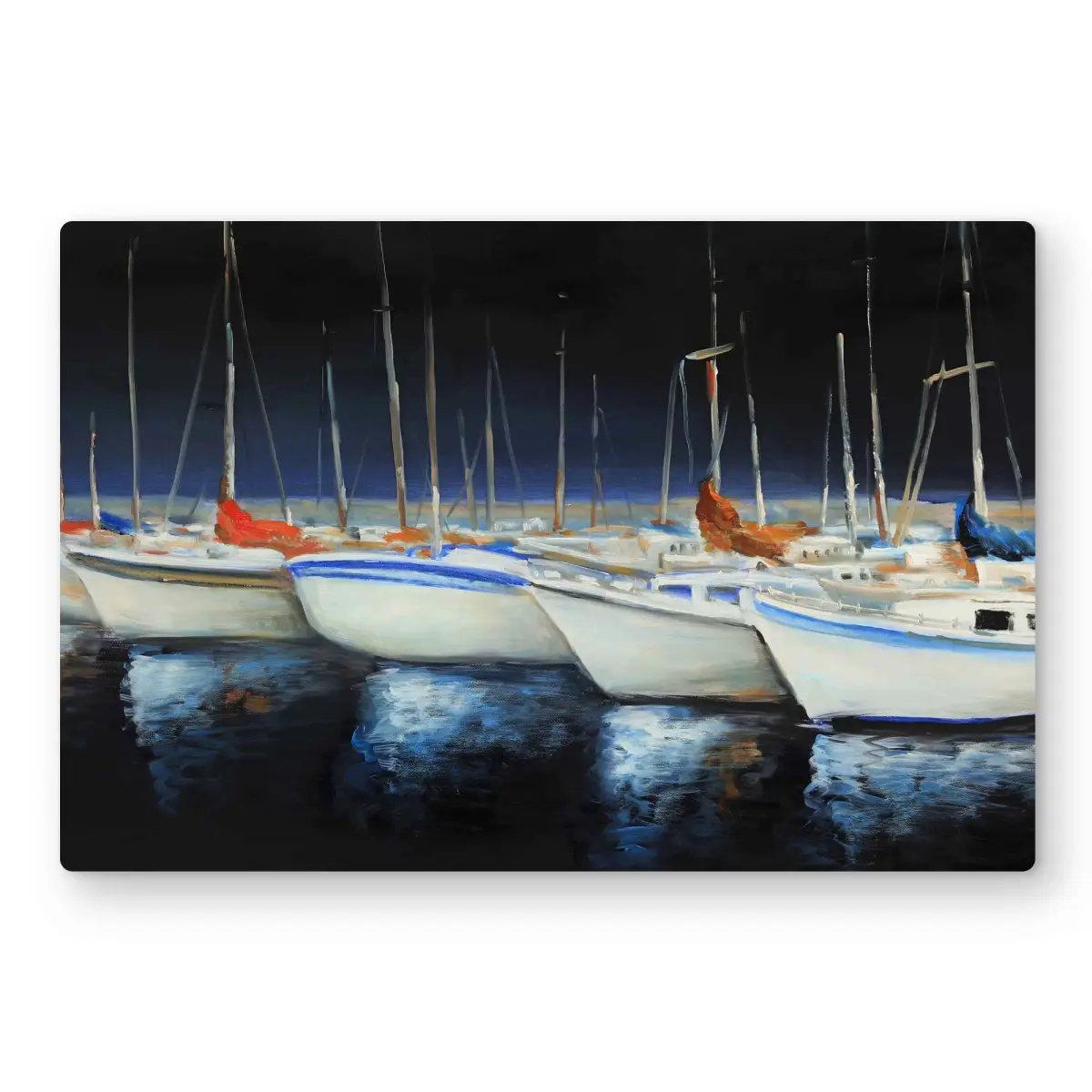 212 MAIN 24x36 in. Coastal Marine Blue Lightweight Aluminum Metallic Photo Wall Art - Artistic Fishing Boat Marina Scene, Home Decor for Fishing Enthusiasts, Wall Decoration