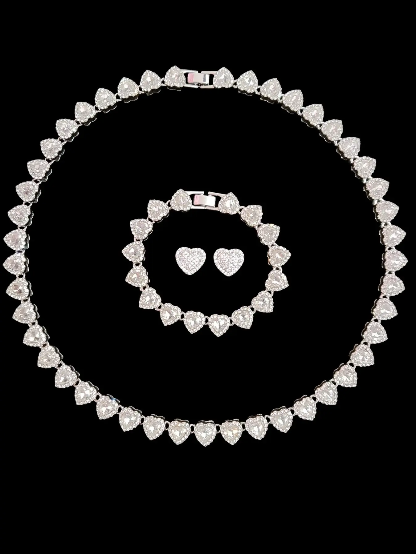 3-Piece Women's Hip Hop Heart Chain Necklace & Bracelet & Artificial Zircon Earrings, Jewelry Gift for Women, All-Season Street Style Accessories, Maximalist Jewelry Set, Choker Set, Heart Shine Set