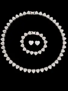 3Pieces/Set Women Hip Hop Heart Chain Necklace & Bracelet & Artificial Ziron Earrings, Fashion Jewelry Gift for Women, All-Season Street Style Accessories