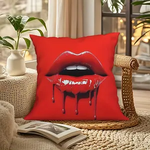 1pc Red Lips Pillow Cover - Artistic Design, Soft Polyester Fabric, Decorative Cushion Case, Home Decorative Cushion, with Zipper Closure, Machine Washable for Home Decor, Sofa Accent, Easy Maintenance