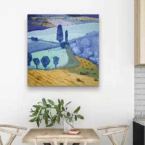 212 MAIN Tuscany Sunflower Fields Yellow Landscape Photo Wall Art Print - 32x32 in Crafted, Photo-Wrapped, Custom-Printed, Flowers, Homestyle Wall Arts for Home Decor Room Decoration, Crafted Wall Arts