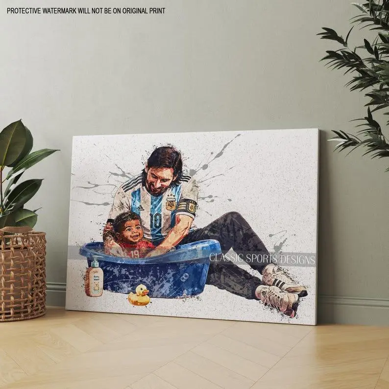 Lionel Messi & Lamine Yamal Photorealistic Soccer Focus Poster, Multi-Size Unframed Canvas Wrap Sports Art Print, Glossy-Matte Finish, Kids Home Decor, Man Cave Gift, Unframed Print