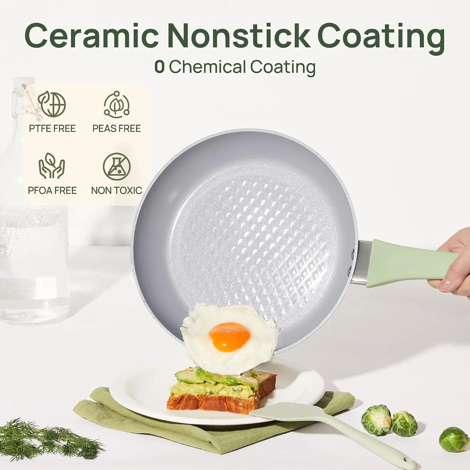 Non Stick Frying Pan, 20/24/28cm Ceramic Pan Set with Lid, PFAS & PTFE & PFOA Free Cooking Pan, Non Toxic, Skillet for Induction Hob campingessentials homeessentials