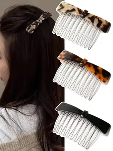 Women's Leopard Print Bow Hair Comb, Anti-Slip Side Parting Brush, Elegant Versatile Hair Accessory, Puff Up Hair Styling Tool, Hair Styling Combs