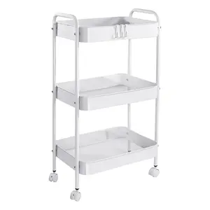 3-Tier Rolling Utility Cart with Wheels, Space-Saving Storage Organizer for Kitchen, Bathroom, Office and Dorm, Easy Assembly