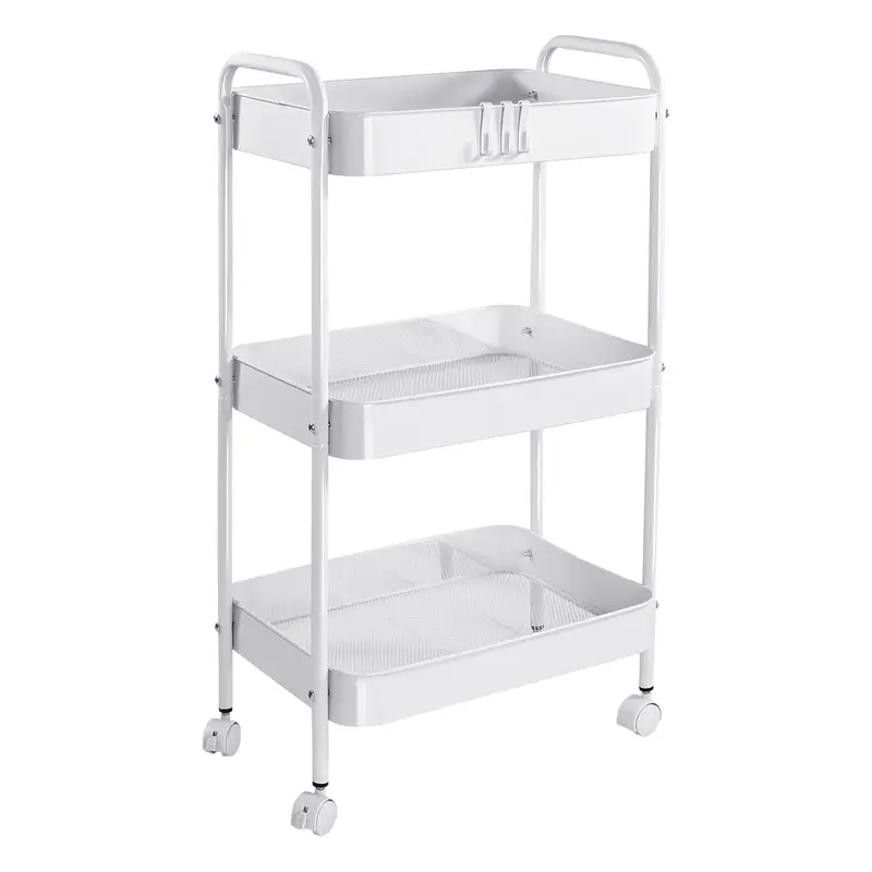 3-Tier Rolling Utility Cart with Wheels, Space-Saving Storage Organizer for Kitchen, Bathroom, Office and Dorm, Easy Assembly