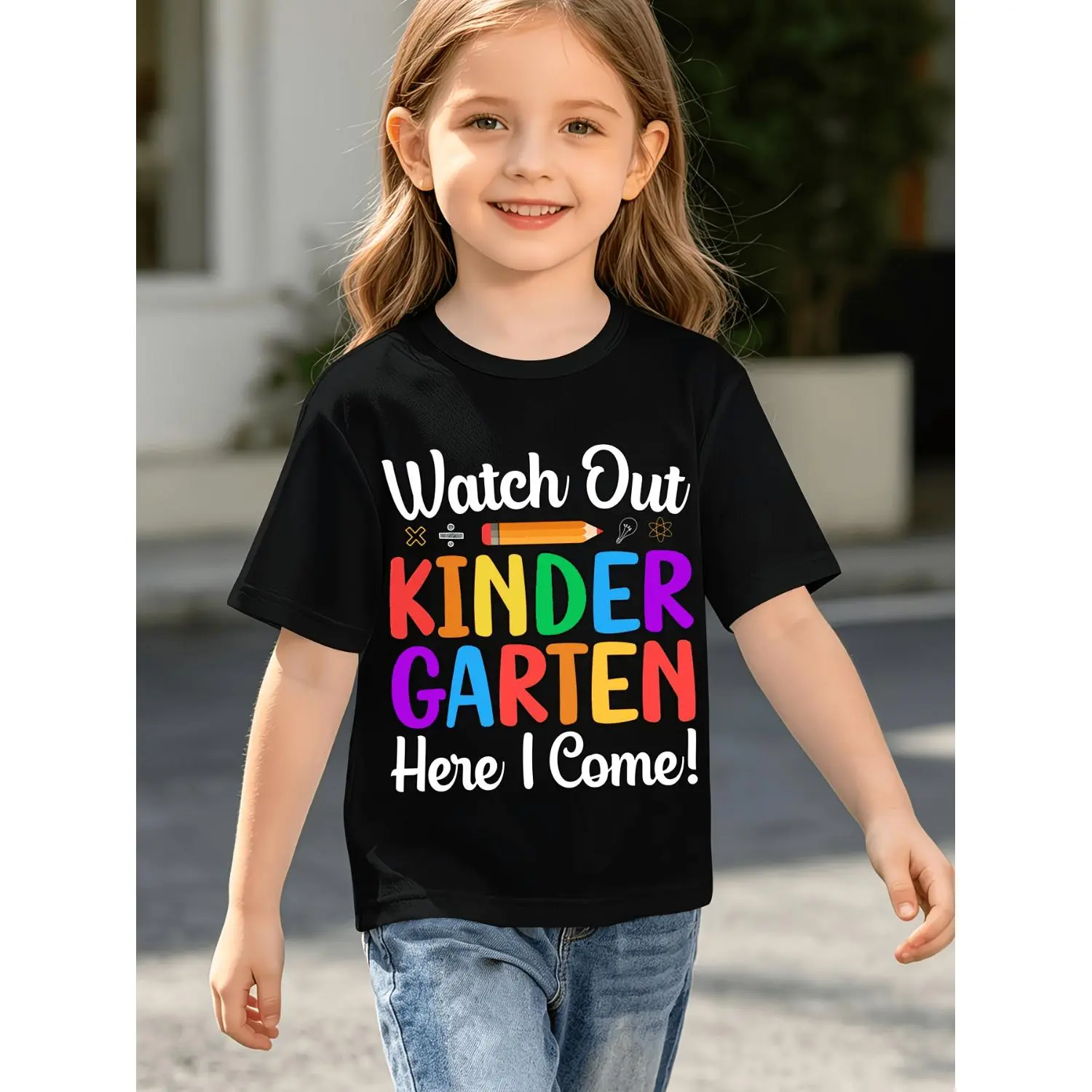Kids Quick-Dry T-Shirt Watch Out Kindergarten Here I Come Back to School Performance Pattern - Suitable for Boys And Girls - Lightweight Summer Short-Sleeve Top, Ideal for Beach, Sports, School - Outdoor Activity Shirt