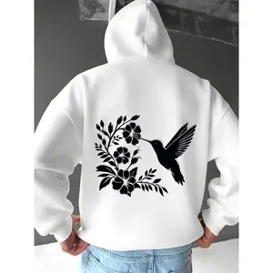 🌸🕊️ Street Style Hummingbird Floral Hoodie🕊️🌸 Trendy Oversized Casual Pullover Sweatshirt with Loose Fit, Soft & Comfy Hoodie for Daily Wear, Streetwear Style, Fall & Winter Outfits, Versatile Graphic Hoodie, Cozy Urban Fashion Top