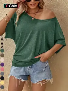 2026 Women's Casual Loose-Fitting Short Sleeve T-Shirt, Plain Round Neck Design, Comfortable Summer Everyday Wear for All Seasons
