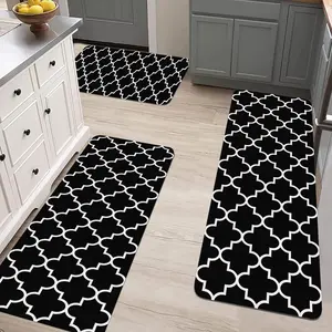 3-Piece Flannel Washable Kitchen Floor Mat Set with Non-Slip Backing for Laundry Rooms Hallways Entryways & Bathrooms Soft Texture Minimalist Print anti slip floor mat simple design area rug indoor cozy sink long modern comfortable