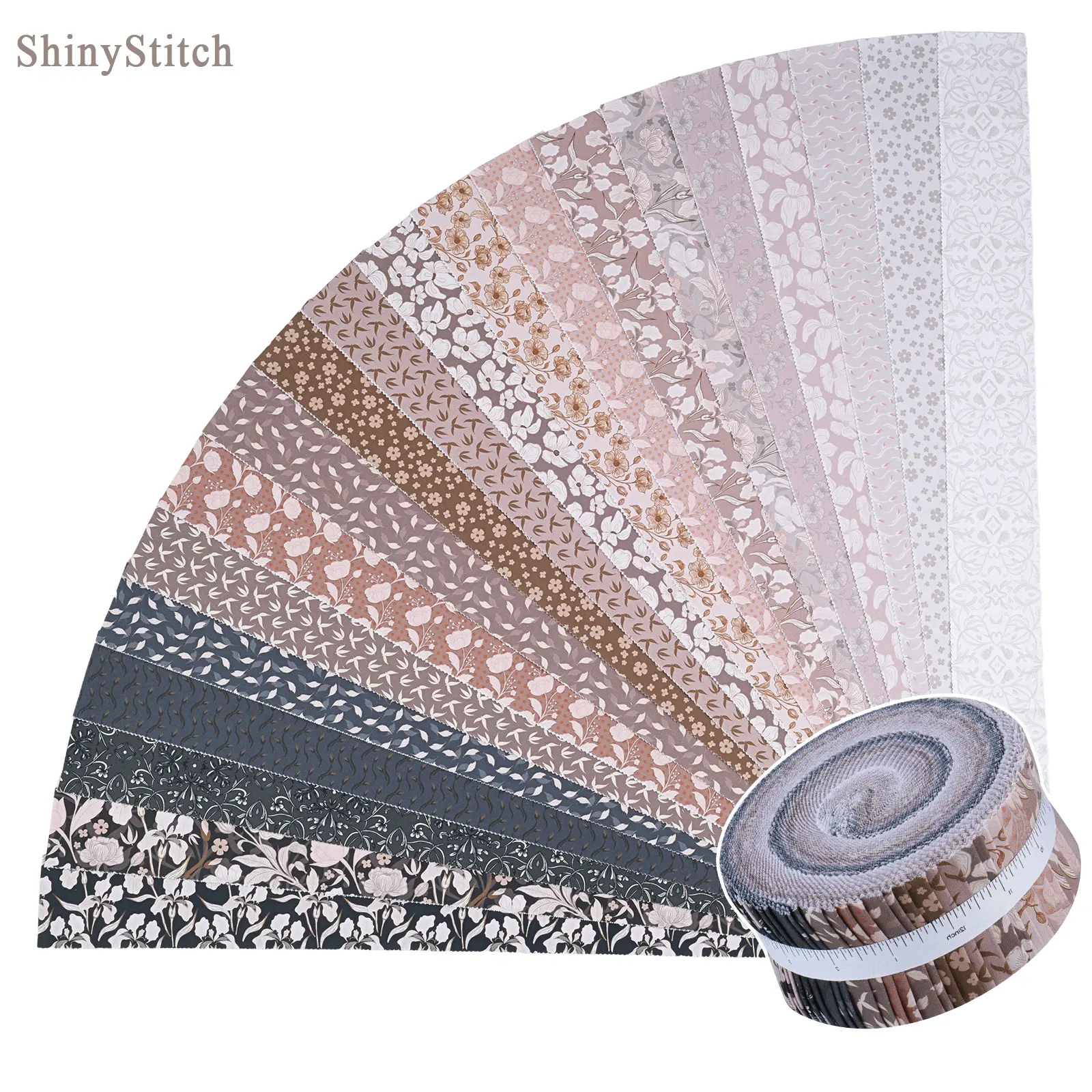 ShinyStitch Precut Fabric Strips Roll - 7 Options,100% US COTTON, 40 Strips (2.5"x44") Breathable Reliable Soft Pure Cotton Needlework Kit for Quilting, DIY Craft Projects, Cotton Breathable, Reliable Cotton Fabric