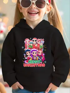 Merry Christmas Double Printed Hoodie for Kids, Cartoon Pattern Fitted Sweatshirt, Casual Fall & Winter Wear, Soft Fabric, Perfect for Family Gatherings