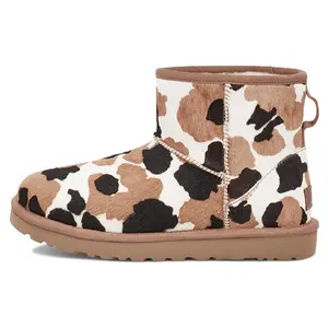 UGG Classic Mini Cow Print Fleece-Lined Snow Boots for Women in Chestnut