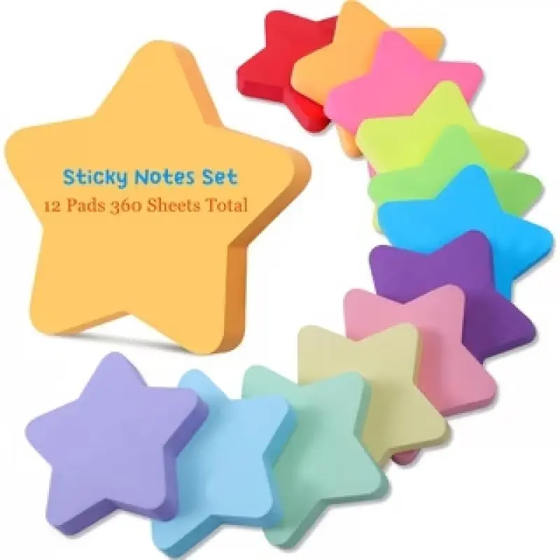 12 Pcs Self-Adhesive Sticky Notes Set, Bright Colorful Creative Notepads, Cute Shapes, High Adhesion, 12 Colors, Office Supplies School Home Use, High Adhesive Stickers