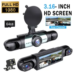 4 Channel  Car Dash Cam,1080P Car DVR with 64GB Memory Card,Plug and Play (need charge）Car Video Surveillance with Night Vision，24/7Parking Mode Car DVR Hd Screen Front Rear Left And Right dashcam