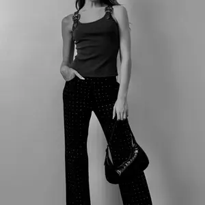 Western Buckle - Ribbed Knit Tank Top - Black y2k tee celeste Comfort Strap  Sleeveless Womenswear