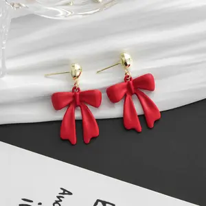 Christmas Day Personalized Earrings Simple Bell Bowknot Asymmetric Ear Hooks Alloy Oil Drop Earrings for Women