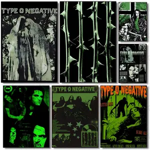 T-Type O Negative Gothic Poster Poster Waterproof HD Self-Adhesive Stickers Fade-Proof Wrinkle-Resistant Wall Decor Living Room Bedroom Dormitory Cafe Bar Background Wallpaper Decoration Gifts