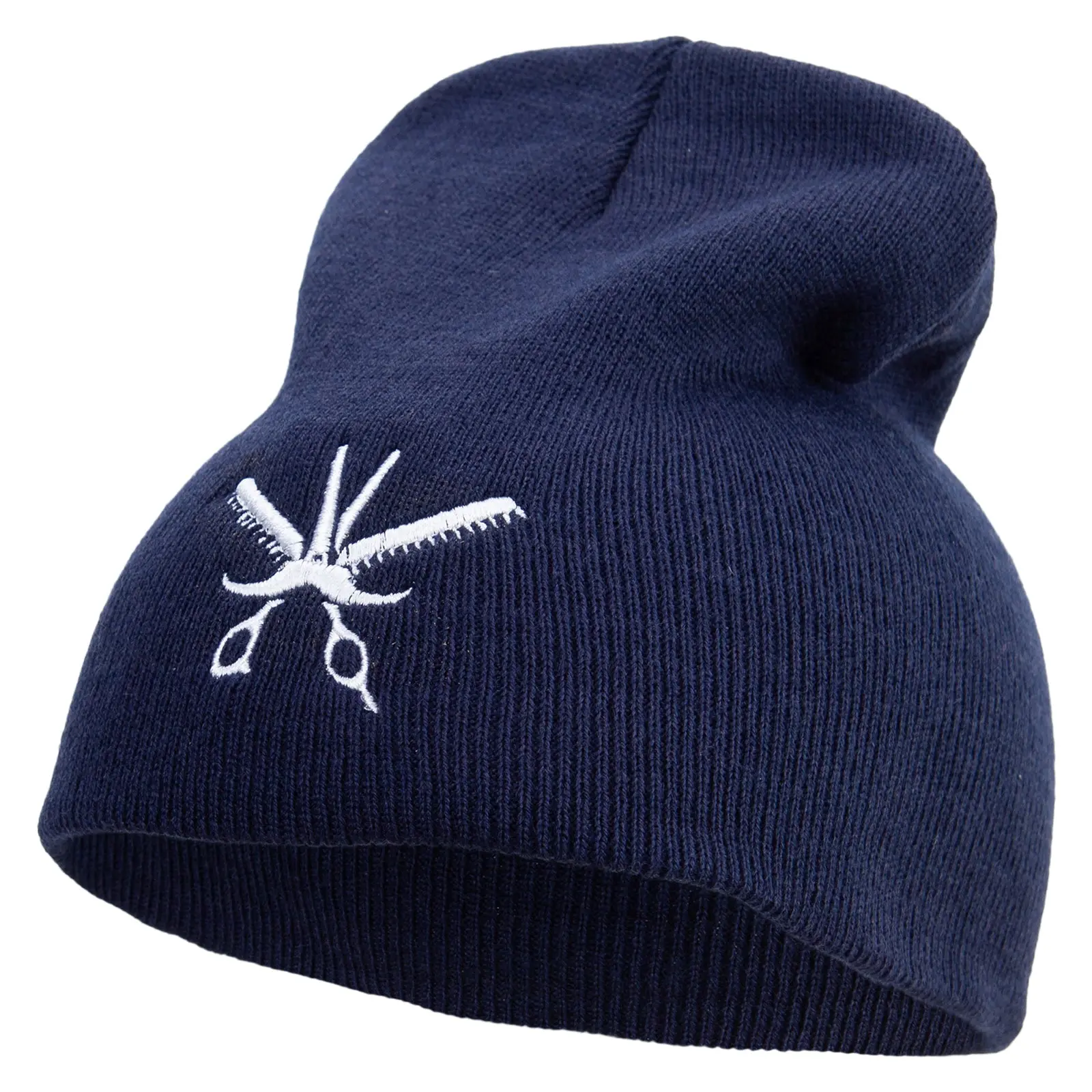 Barber Scissor Embroidered 8 inch Acrylic Short beanie