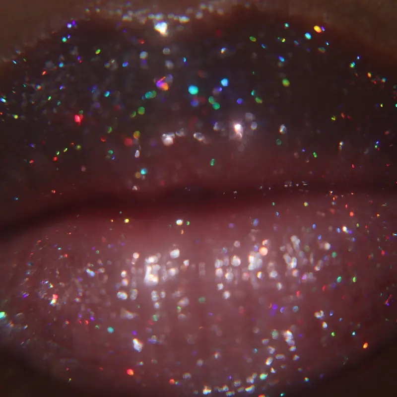 Pulsar Rose Gold Glitter Lip Oil Gloss - Sheer Holographic, Sparkly Formula Silky Smooth Cosmetic with Moisture-Boosting, Hydrating, Subtle Plumping Effects for Makeup Looks
