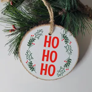 Ho Ho Ho Wood Slice Ornament Tree Wooden Hanger Decoration