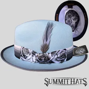 Ink & Roses Grey - Freddy Negrete Felt Fedora Hat Collection - Inspired by Tattoo Art - Summit Hats