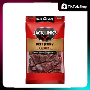 Jack Link's Beef Jerky, Original, 1/2 Pounder Bag - Flavorful Football Game Day Snacks, 10g of Protein and 80 Calories, Made with Premium Beef - 96% Fat Free, No Added MSG or Nitrates/Nitrites, 8oz