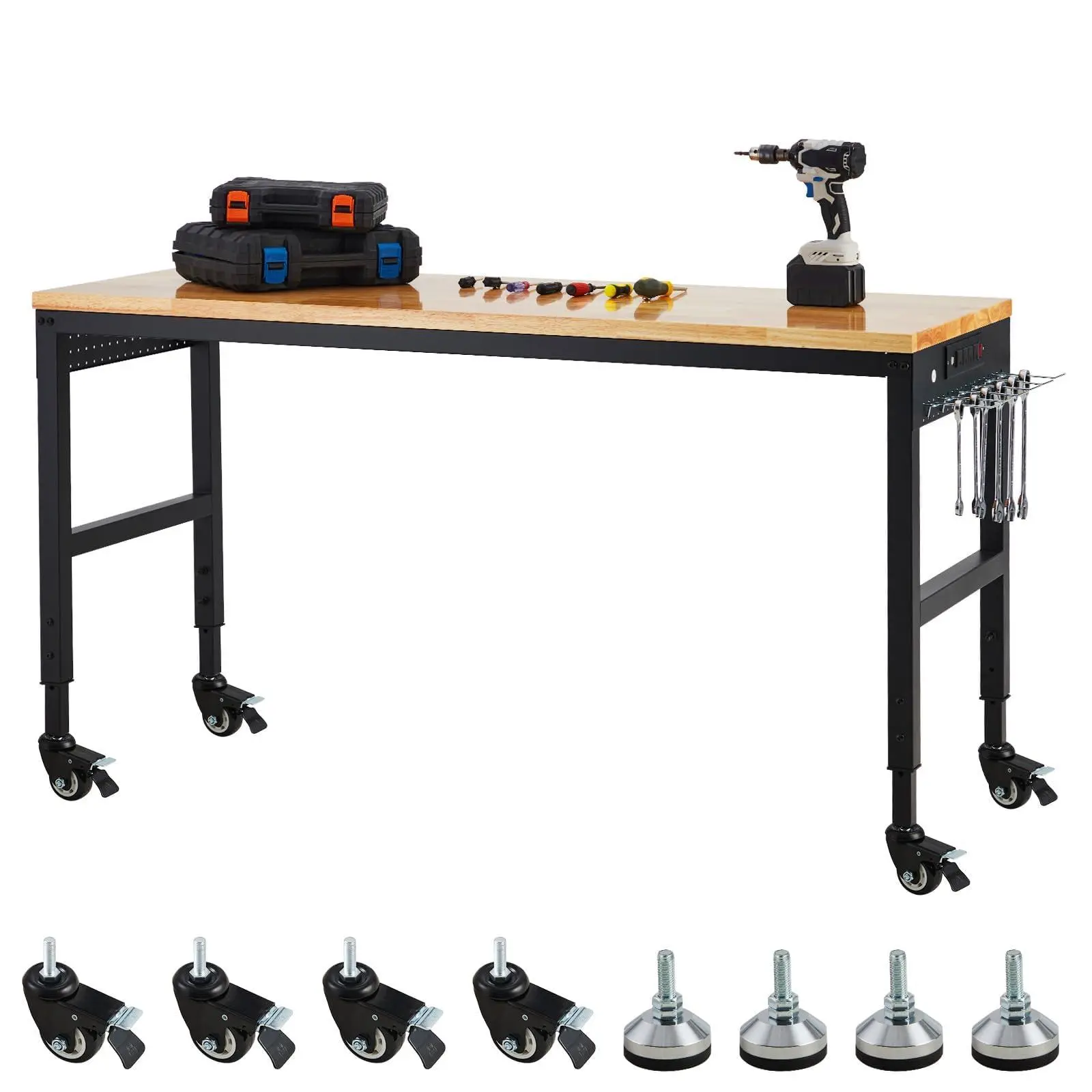 Gaomon 72-inch Sturdy Wood Top Workbench, 25-in Heavy-Duty Garage Office Desk with Power Outlets & 118-inch Cord, Adjustable Height 29.5-in-38.4-in, 2000 Lbs Capacity for Workshop, Home