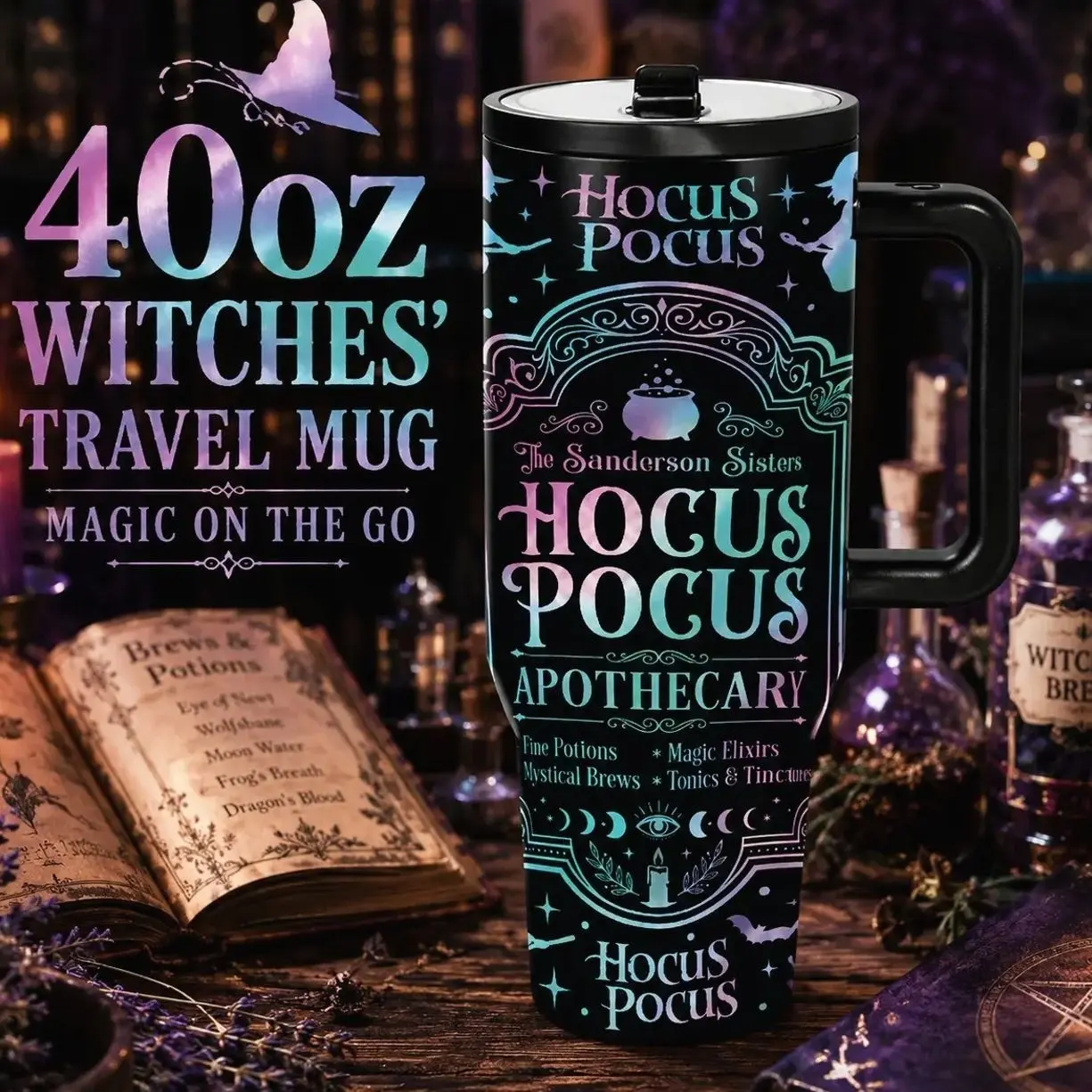 [MADE IN US] Vacuum Insulated Tumbler Hocus Pocus Halloween with Lid and Straw - Stainless Steel Travel Coffee Mug Double Wall Hot & Cold Drink Cup Leakproof Portable
