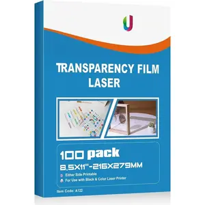 100 Sheets Laser Transparency Film 8.5x11 Color Transparent Paper OHP Clear Overhead Projector Film 8.5x11" for Laser Jet Printer Copier Copy Copies Photo Transparent Film A4 Letter Size
