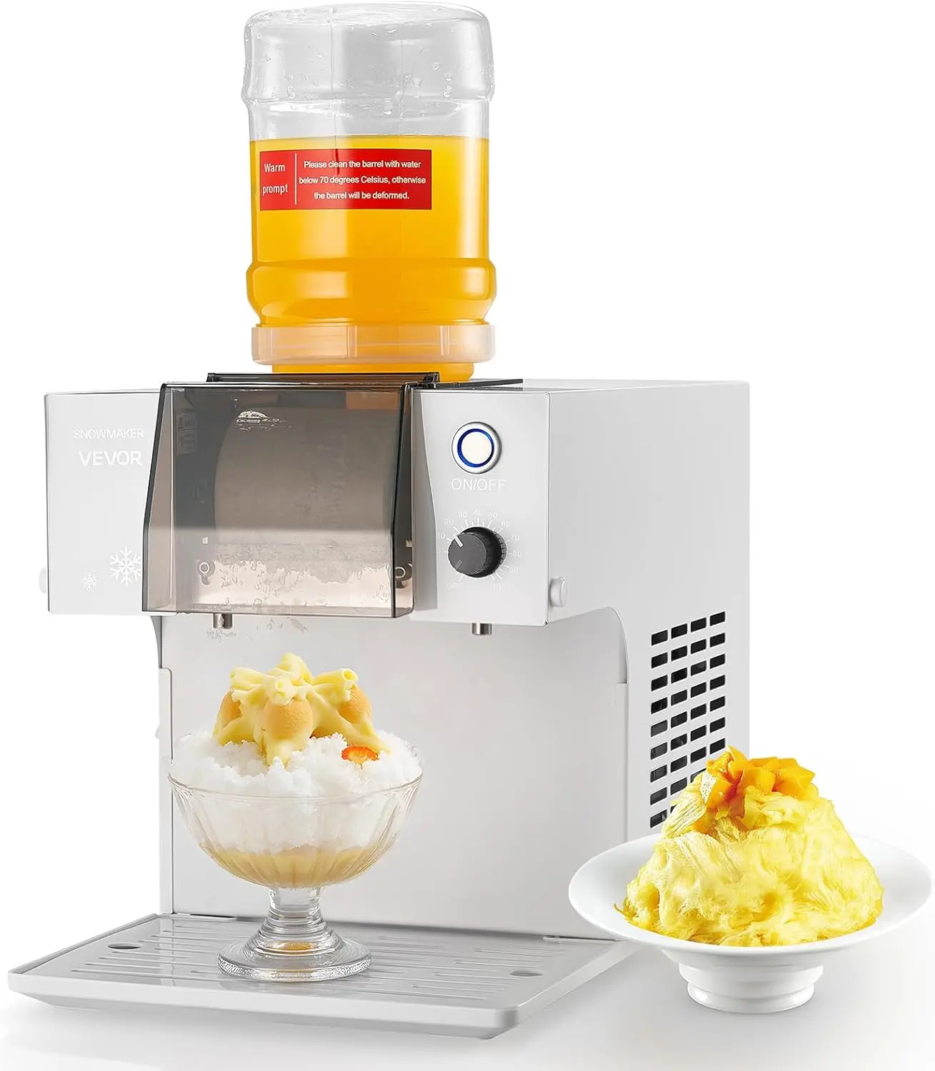 VEVOR Snowflake Ice Machine, 88LBS/24H Snowflake Ice Maker, Ice-Shaver Machine with Stainless Steel Blade, Electric Snow Cone Maker with 0.48 Gal Tank, 90S Fast Pre-Cooling, for Home & Small Gathering