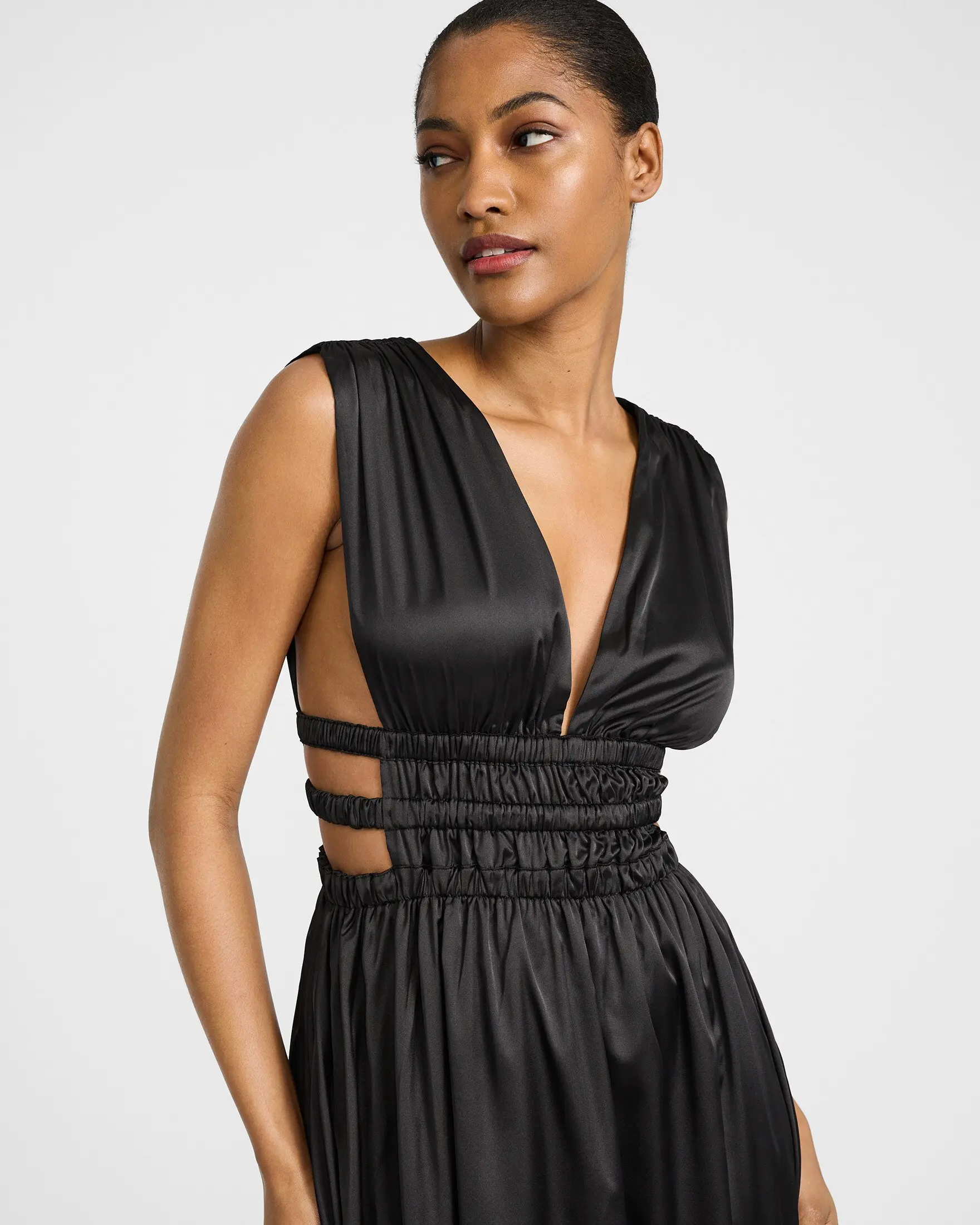 Express Satin Strappy Pleated V-Neck Sleeveless Cutout Maxi Dress - TikTok Shop Express Satin Strappy Pleated V-Neck Sleeveless Cutout Maxi Dress - TikTok Shop