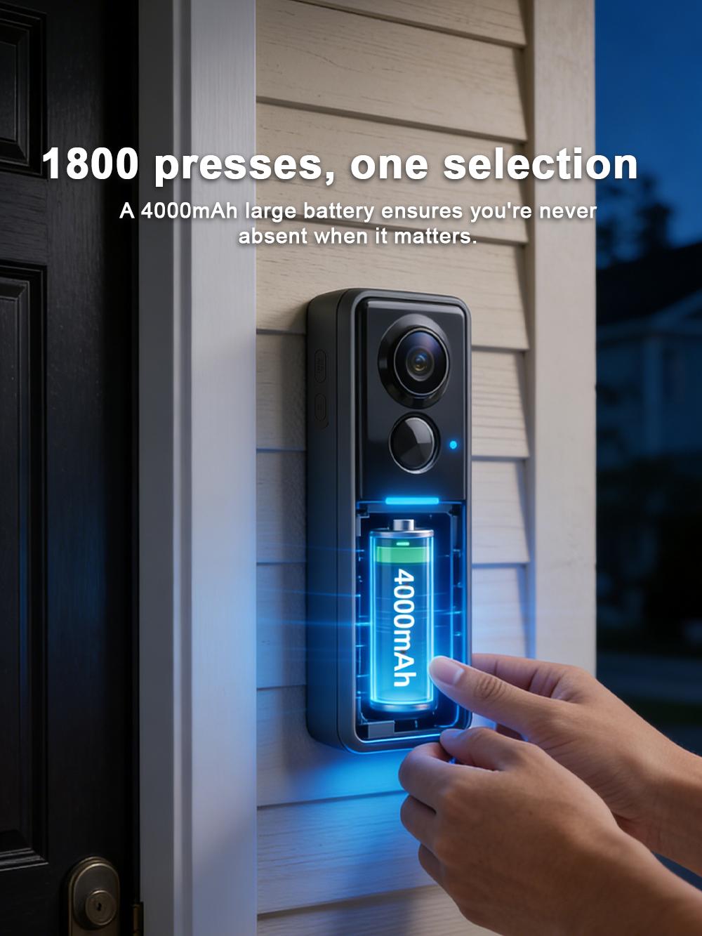 1080P Wireless Wi-Fi Video Doorbell Camera, Door Home Security, Night Vision, Two-Way Audio, Cloud Storage, Smart AI Motion Detection, Live View, Battery Powered, No Subscription, TUYA APP, Doorbell with Chime, Motion Detection & Alerts