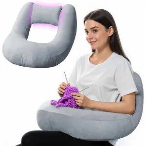 Grey Enlarged Crochet Multi-Purpose Lap Pillow with Extra Back Support for Reading Gaming Working Crocheting and Laptop Use