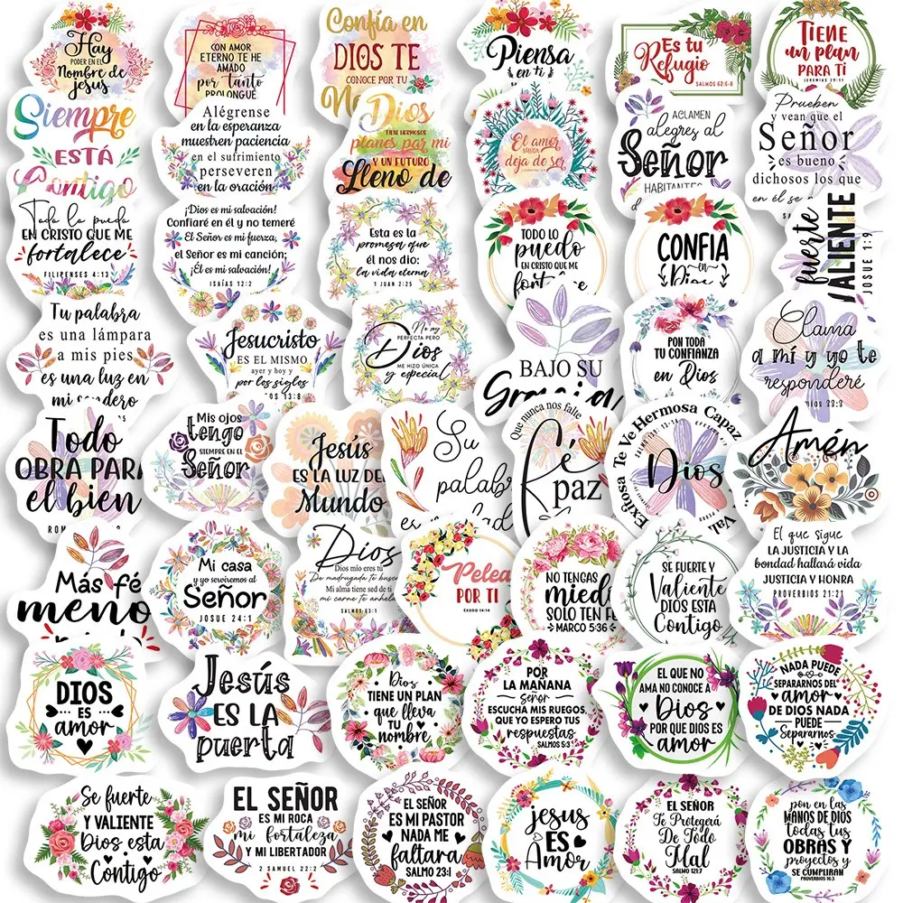 God Is Love! 50 High-Quality Spanish Bible Quote Self Adhesive Stickers, Healing Floral Faith Quotes, Must-Have for Bible Journaling, Adhesive Decals
