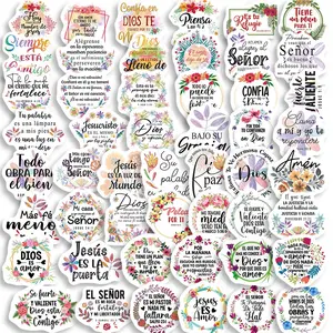 God Is Love! 50 High-Quality Spanish Bible Quote Self Adhesive Stickers, Healing Floral Faith Quotes, Must-Have for Bible Journaling