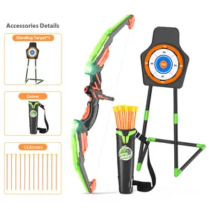 Bow and Arrow for Kids, LED Light Up Archery Set with 12 Suction Cup Arrows, 1 Standing Target, 3 Score Targets & 1 Quiver, Indoor Outdoor Sport Gifts for Boys Girls Ages 4-12, Green