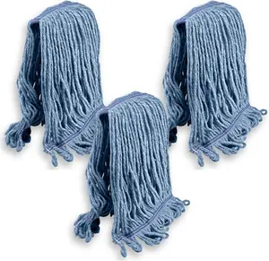 KLEEN HANDLER General Cleaning Mop Heavy Duty Commercial Replacement, Wet Industrial Blue Cotton Looped End String Head Refill (Pack of 3)