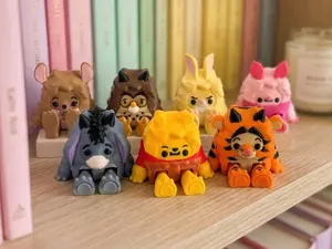 Cute Articulated Yeti Figurine Set Hundred Acre Wood Characters 7 Pack 3D Printed Collectible Figurines