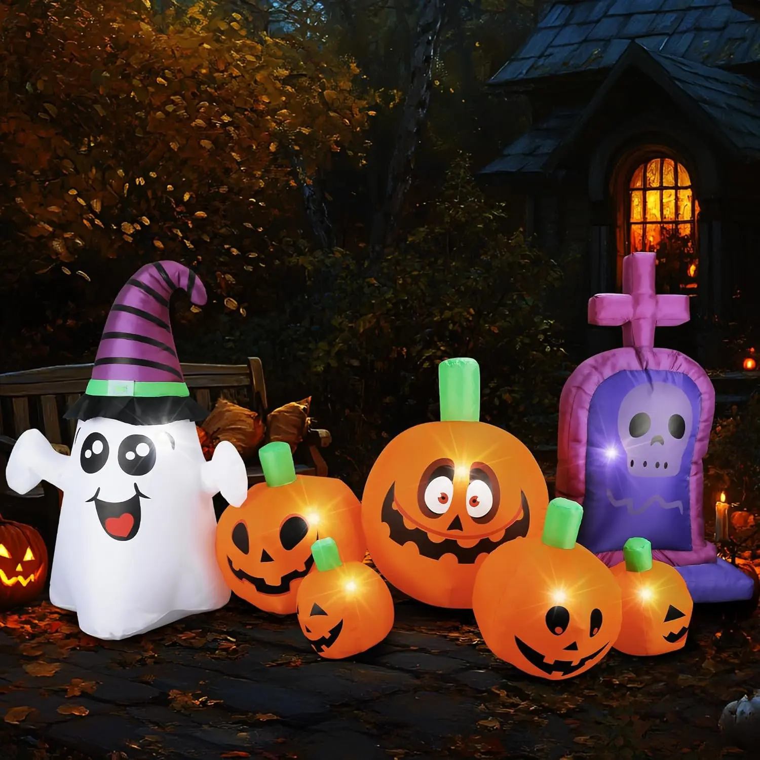 3.7 FT Halloween Inflatable Haunted Tombstone with Built-in LED Lights, Blow-Up Graveyard Decoration for Lawn, Indoor-Outdoor Party