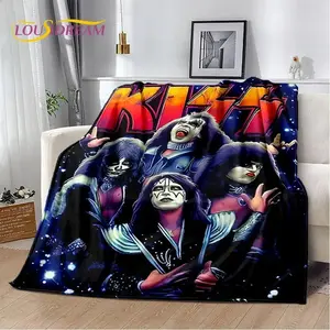 KISS Rock Band Retor Plush Blanket,Flannel Blanket Throw Blanket for Living Room Bedroom Bed Sofa Picnic Hiking Leisure Napping