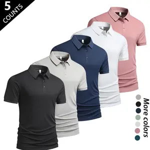 Men's Summer Ice Silk Short-Sleeve Polo Shirt Set of Five Versatile Trendy Collared Top for Business Casual Wear Breathable Quick-Drying Cool-Touch Skin-Friendly Non-Claustrophobic Anti-Pilling Colorfast Menswear Tropical