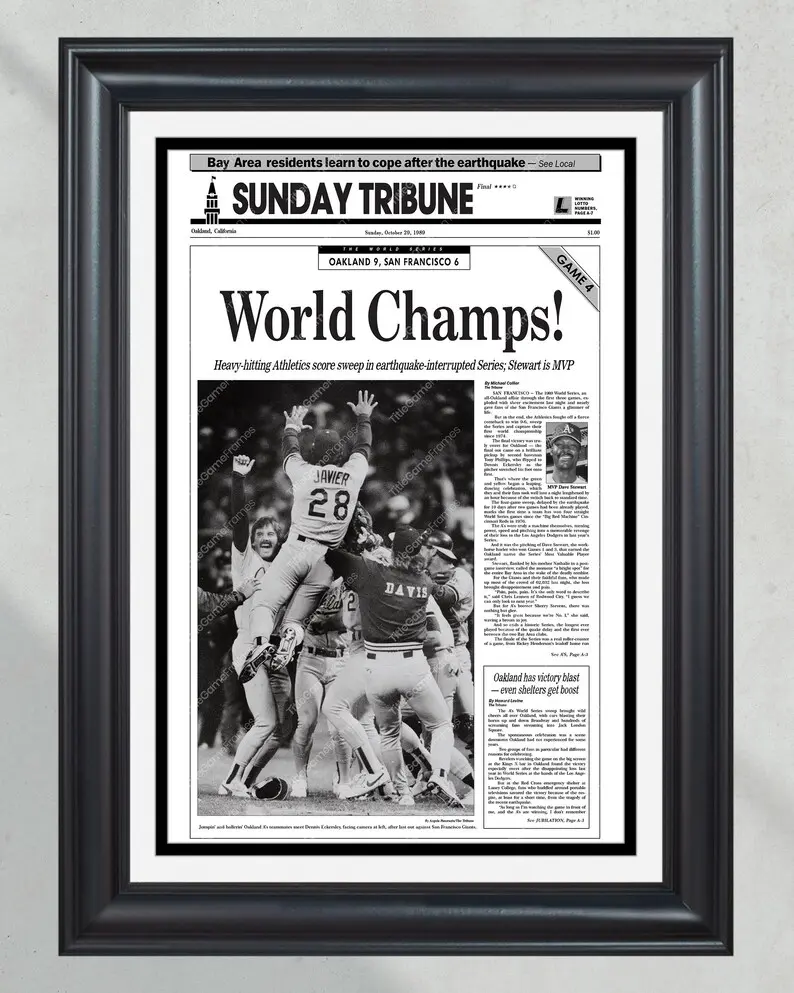 1989 Oakland A’s World Series Champions No Frame Front Page Newspaper Print