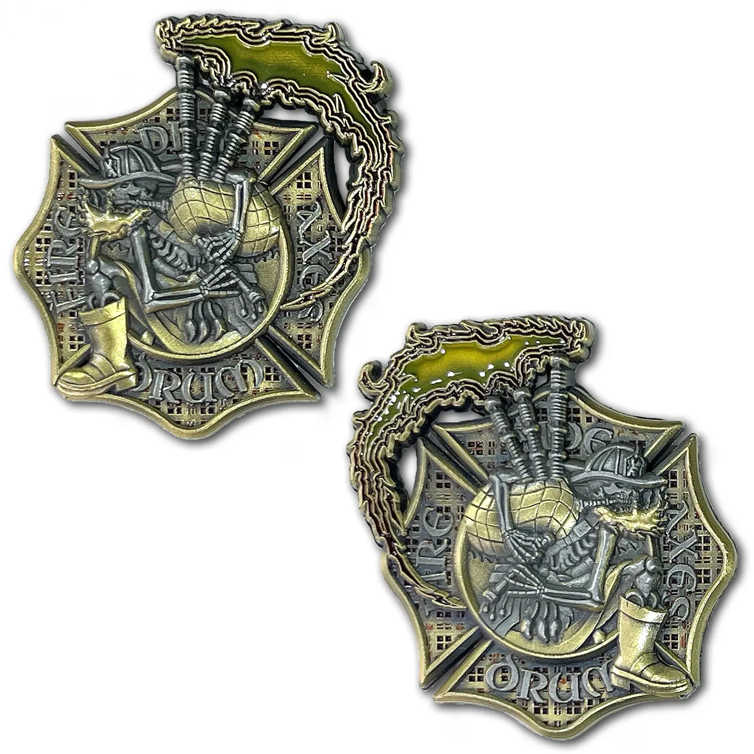 Firefighter Pipe and Drum Celtic Bagpipes Firefighting Collectible Challenge Coin Thin Red Line Tribute for Enthusiasts