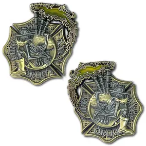 Firefighter Pipe and Drum Celtic Bagpipes Firefighting Collectible Challenge Coin Thin Red Line Tribute for Enthusiasts