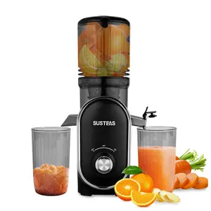 SUSTEAS Wide-Mouth Cold Press Juicer: No pre-cutting needed for whole fruits. High juice yield, perfect for greens. Includes two versatile filters.