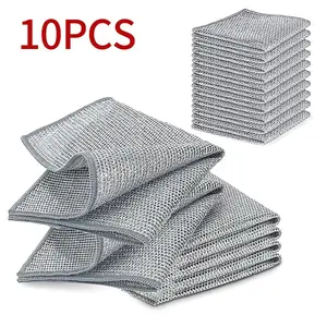 10-Pack Silver Color Mesh Dishcloths, Dry/wet Use Metal Line Scratch-Resistant Cleaning Cloth, Multi-Purpose Reusable Kitchen Cleaner