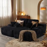 81" Oversized Black Plush Corduroy