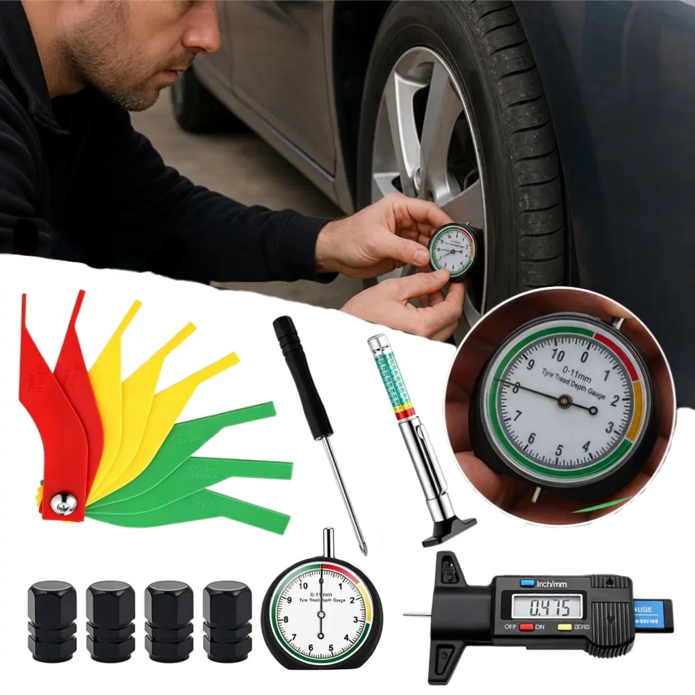 Dial Type Tire Tread Depth Gauge Tool Kit Digital Tread Depth Gauge Brake Lining Gauge Set for Tread Depth, Brake Shoe and Pad Wear