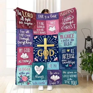 Christian Inspirational Scripture Blanket Soft Flannel Religious Gift for Women Men 30x40 40x50 50x60 60x80 Inches Vibrant Cross Stars Design All Season Comfort Perfect for Birthdays Spiritual Gifts
